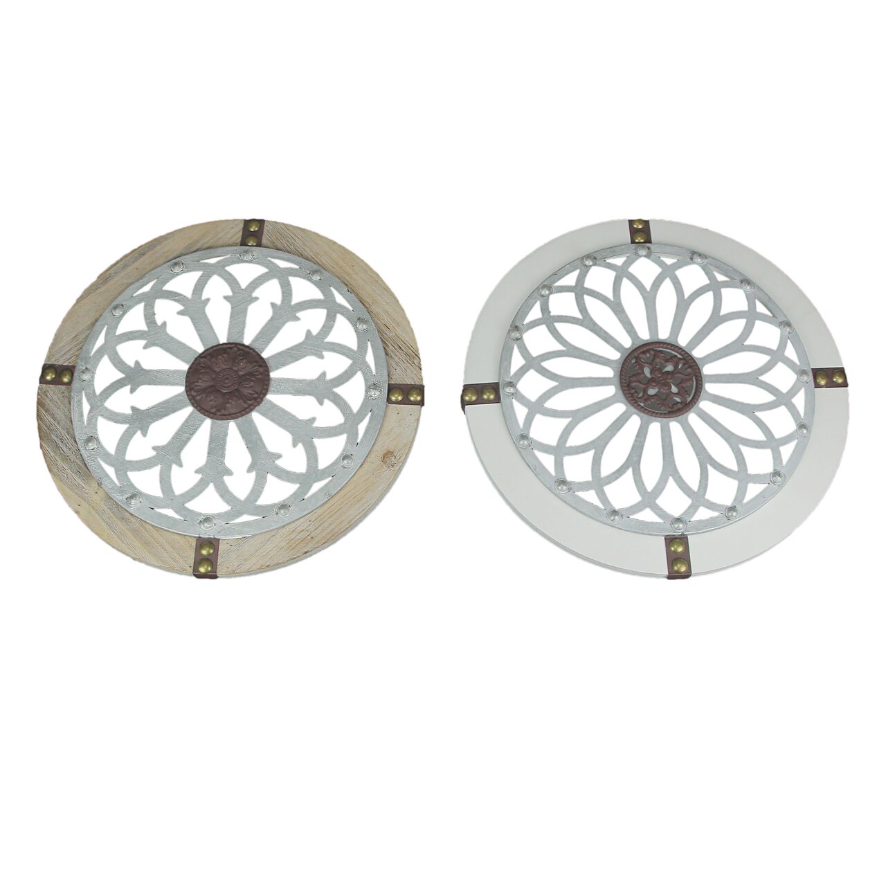 18 Inch Wood Metal Medallion Wall Art Rustic Farmhouse Home Decor Set of 2